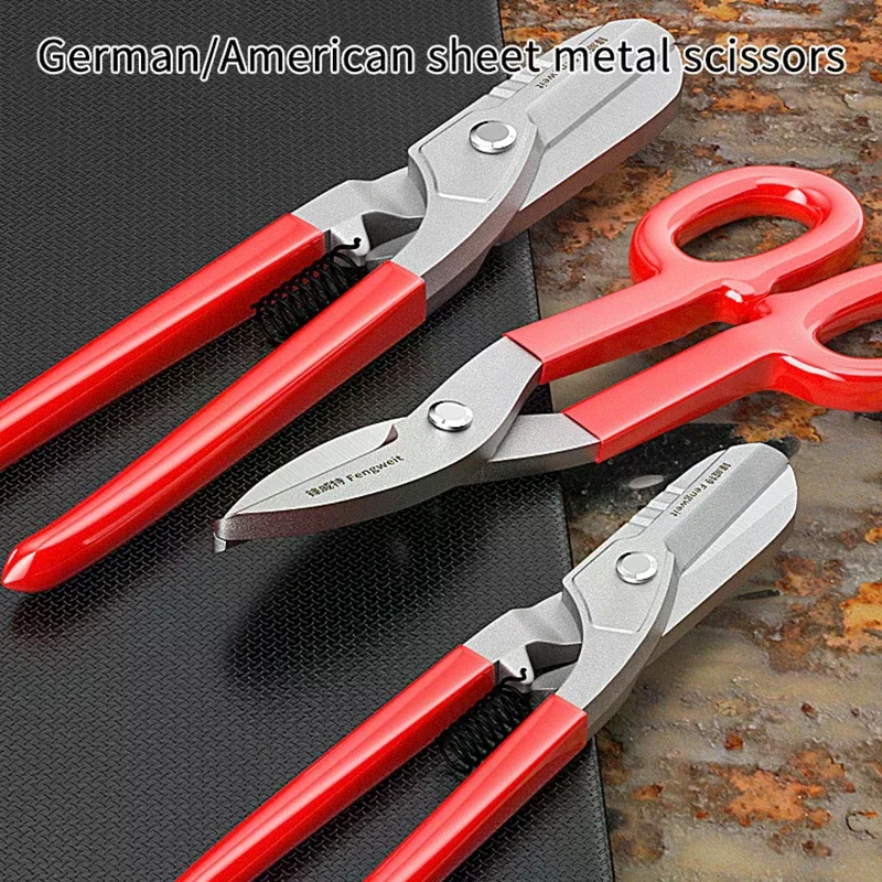 Professional Stainless Steel Scissors & Tin Snips for Metal, Leather & Copper Cutting - Multi-Directional Industrial Tool