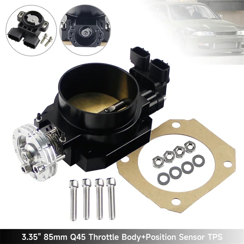 Корпус дроссельной заслонки Q45 85 мм + датчик TPS, положение впускного коллектора для Nissan Skyline R33 R34 Series 2 RB25DE, черный/синий/серебристый Корпус дроссельной заслонки Q45 85 мм + датчик TPS, положение впускного коллектора для Nissan Skyline R33 R34 Series 2 RB25DE, черный/синий/серебристый