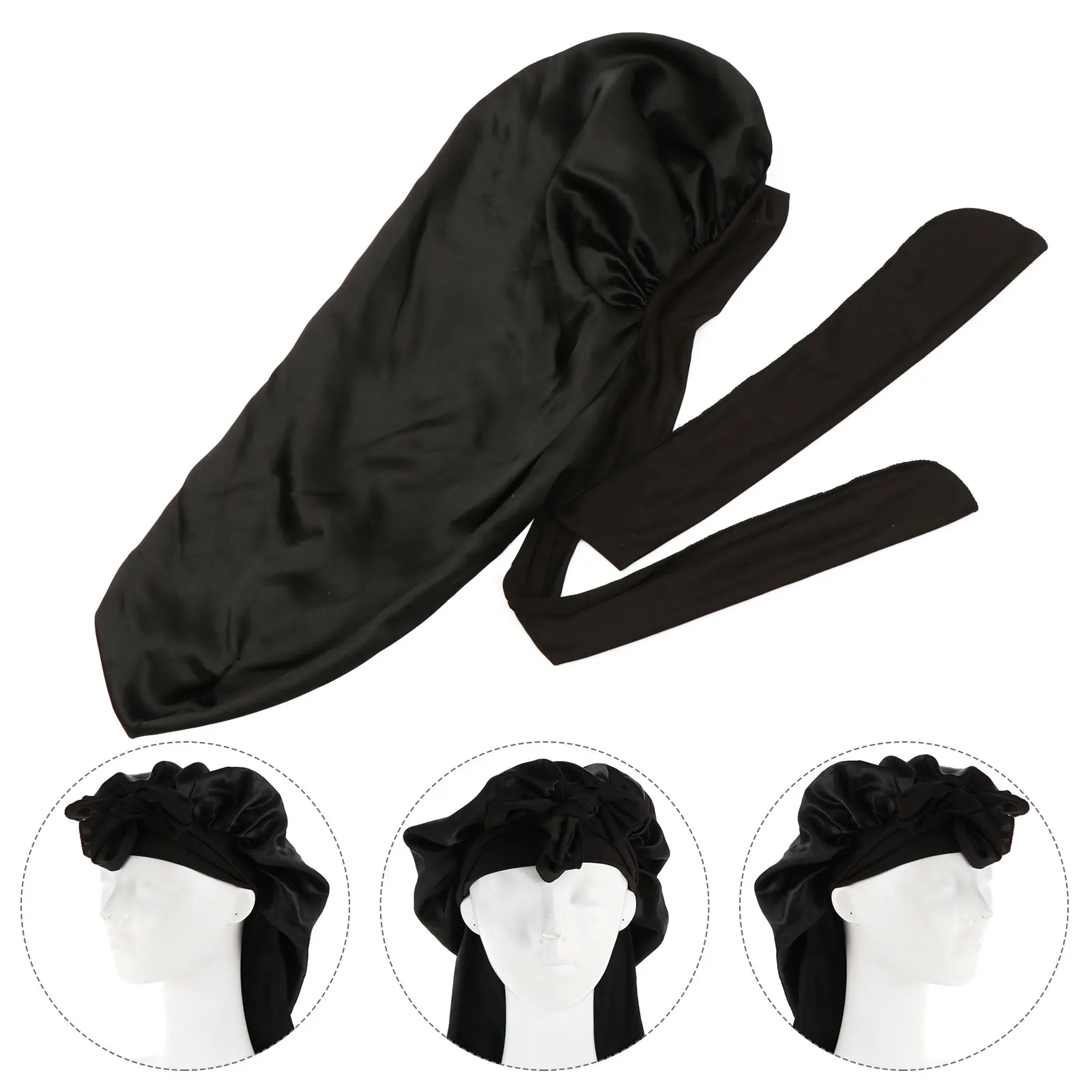 

Bow Night Hat Headband Adjustable Sleeping Bonnets Wide Cap for Women Long Silk Woman