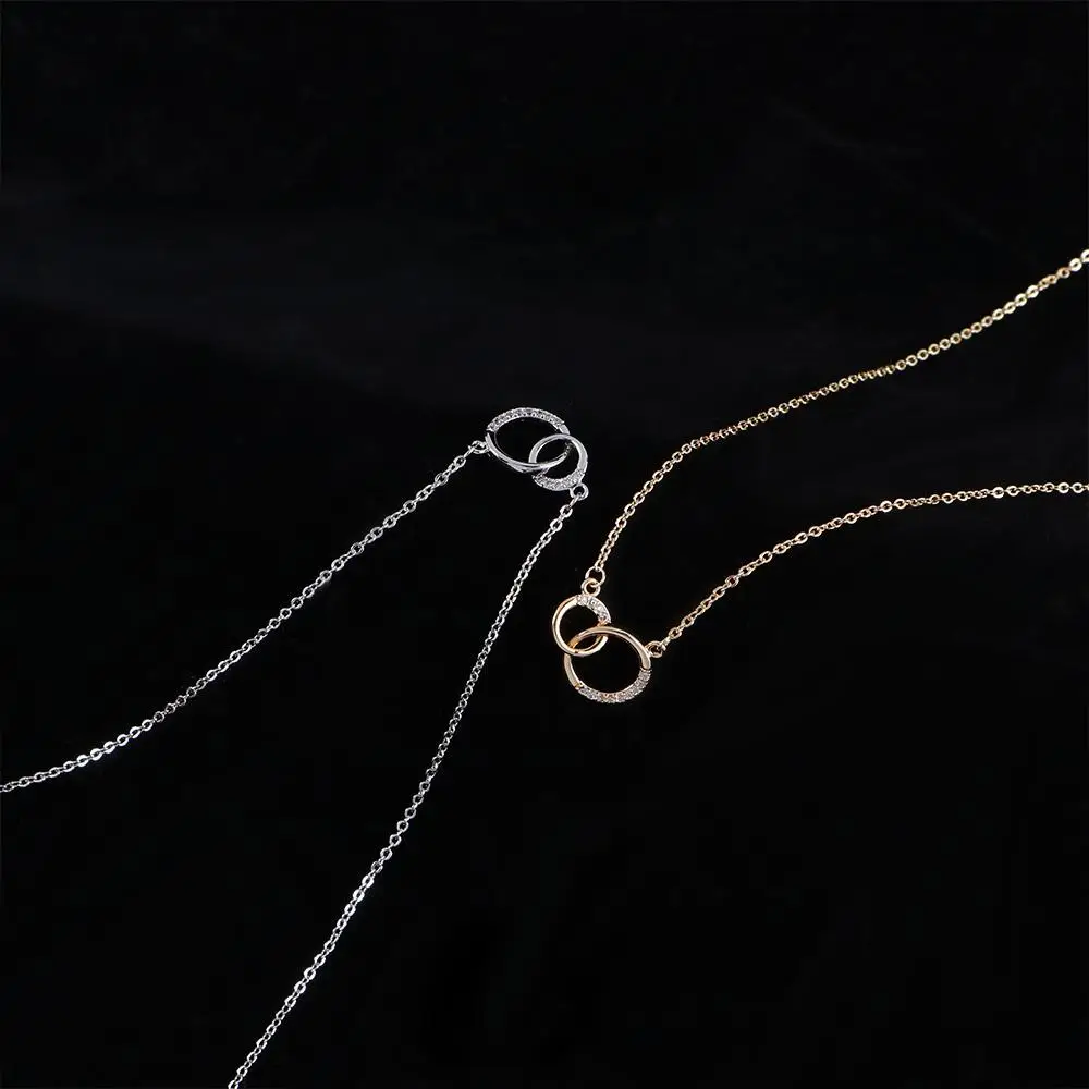 Party Gift Women Girls Round Double Circle Gold Color Pendants Silver Color Choker Jewelry Clavicle Chains Necklaces