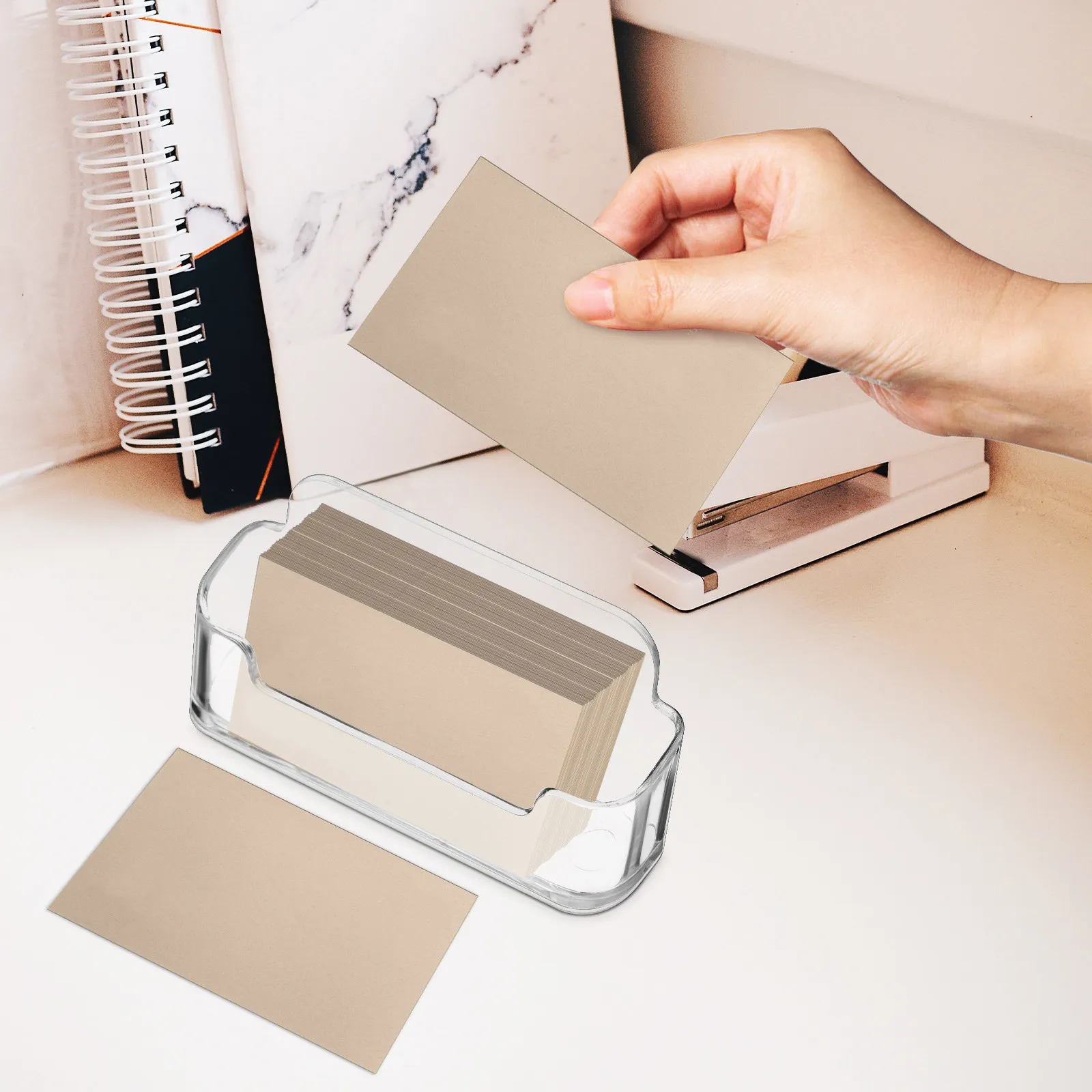 6Pcs Compact Acrylic Business Card Holder Clear Desk Display Stand for Office Conference Exhibition Name Cards Organizer Index