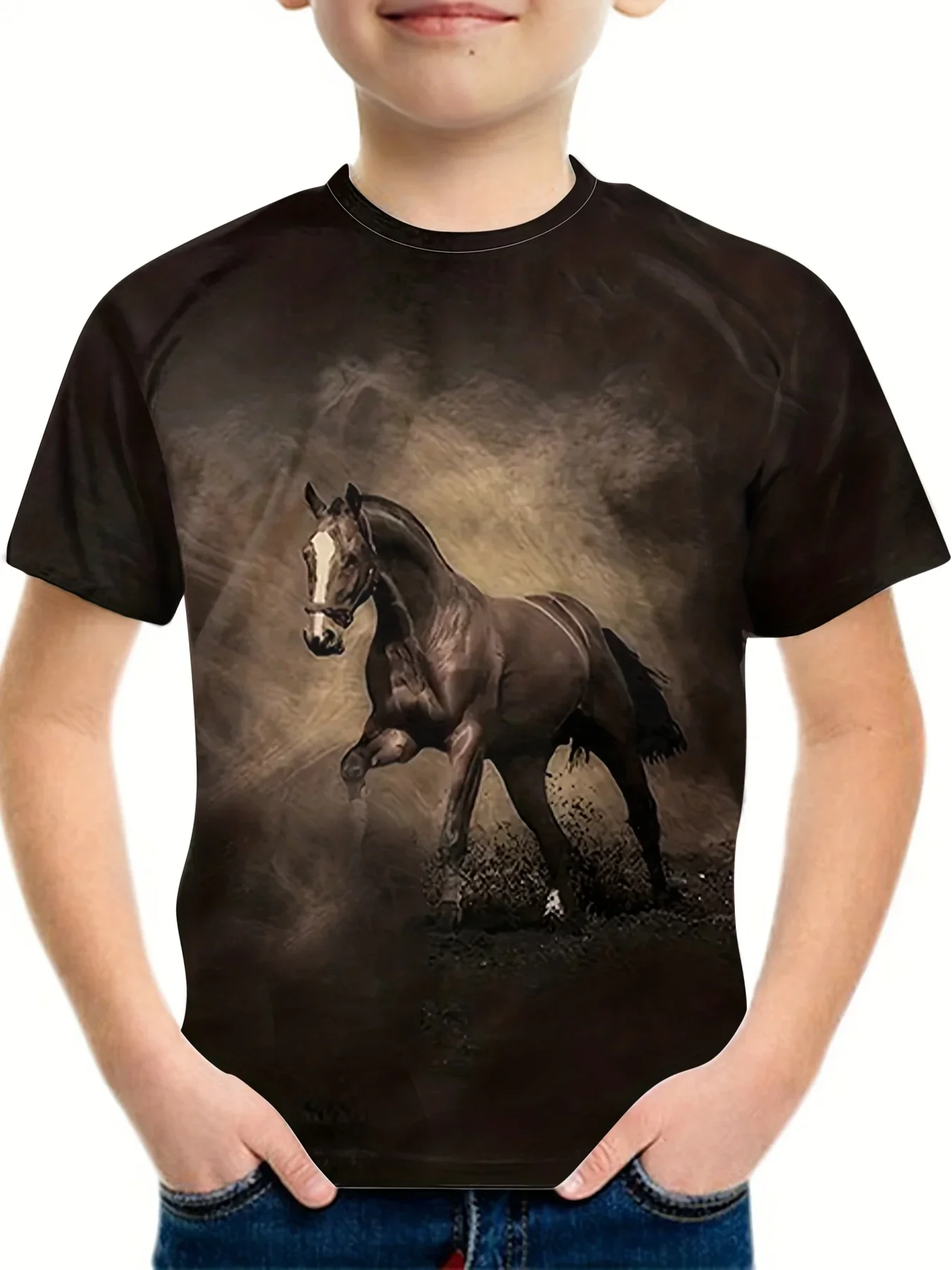 Horse Graphic T-Shirt for Boys Girl Casual Tees Fashion Short Sleeve Funny T-shirts Children Shirt Streetwear Boy Tops Clothes