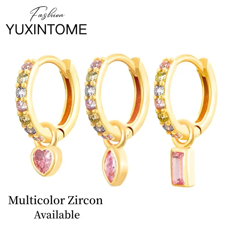 

925 Sterling Silver Needle Luxury Heart/Square/Horse Eye Pendant Earrings Colorful Crystal Hoop Earrings Women's Fine Jewelry