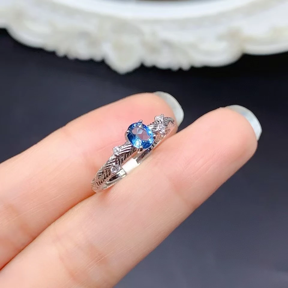 KJJEAXCMY Fine Jewelry Natural London Blue Topaz Women's Ring S925 Pure Silver Exquisite Inlaid High Clarity Gem Support Testing