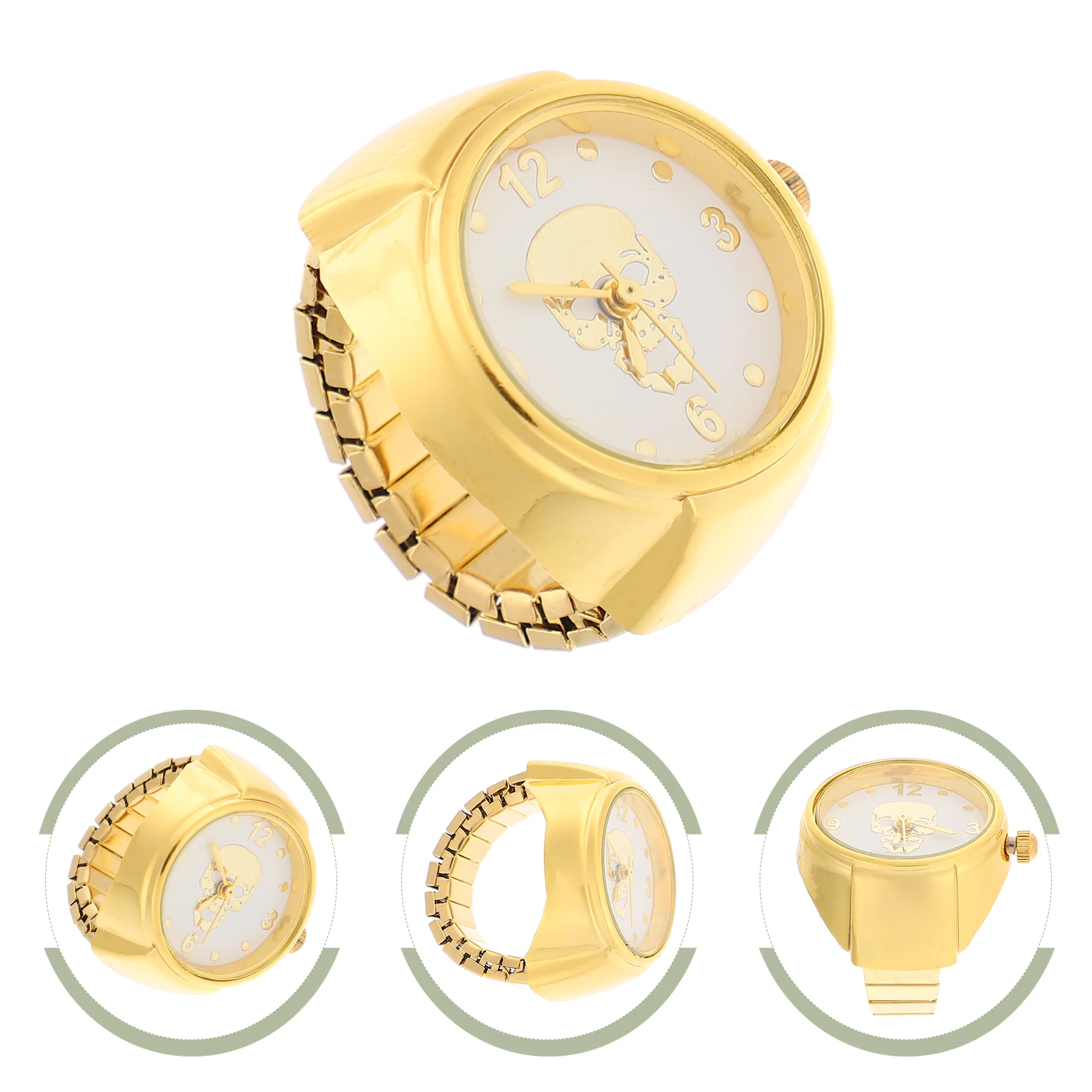 

Ghost Head Ring Watch Round Exquisite Finger Rings Stainless Steel Quartz Time Decorative Watch Wear Resistant Retro for Women