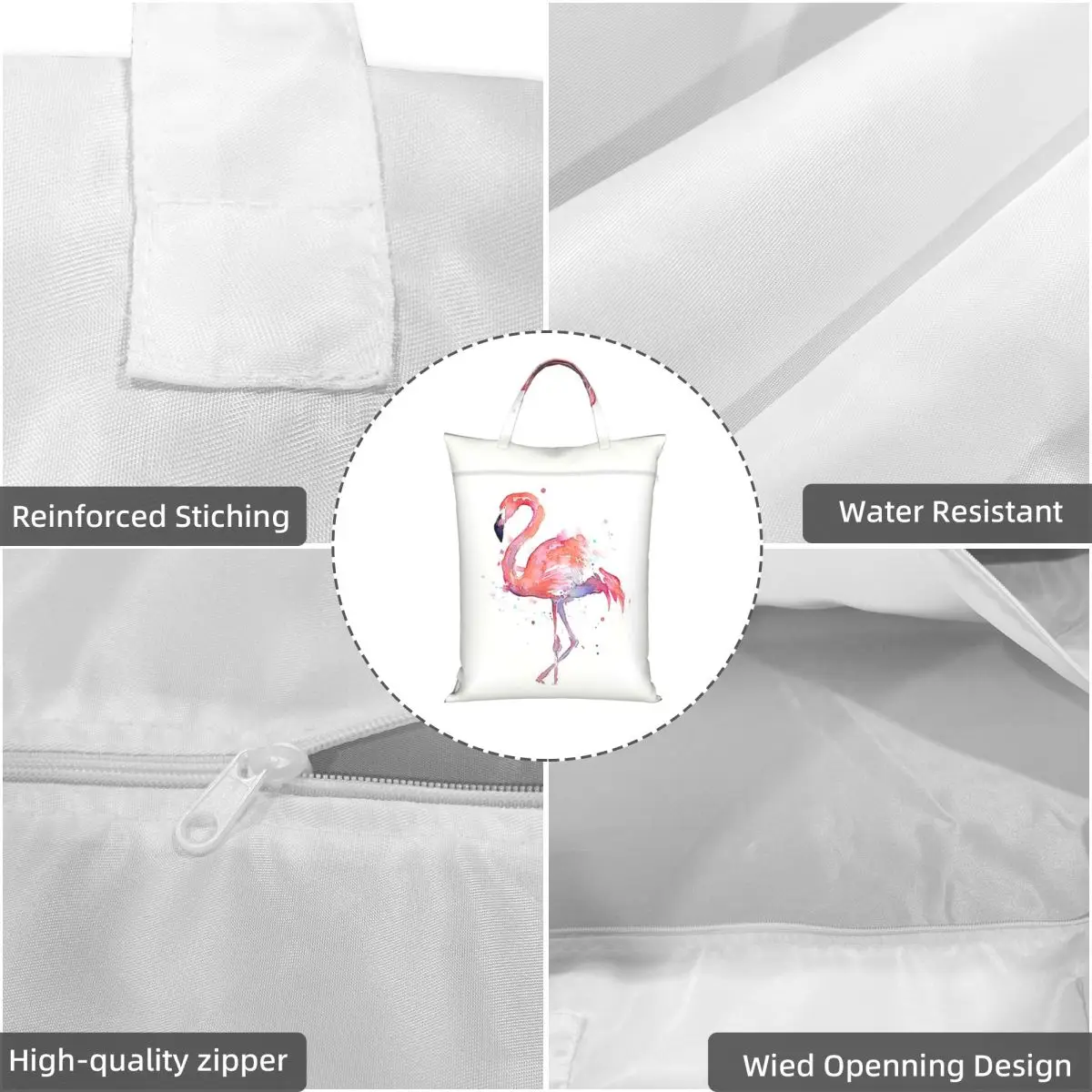 Pink Flamingo Watercolor Illustration Travel Laundry Bag Waterproof Reusable Dirty Clothes Pouch Yoga Vacation Washing Basket - view 6