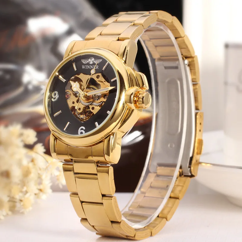 Free Shipping OUTLETSWinner winner Women's Fashion Casual Small Dial Hollow Automatic Mechanical Watch