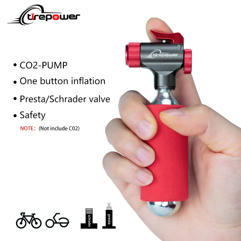 Tirepower Portable Bicycle Mini CO2 Pump Tire Inflator For Schrader Presta Adapter MTB Road Bike Aluminum Alloy Automatic Pump