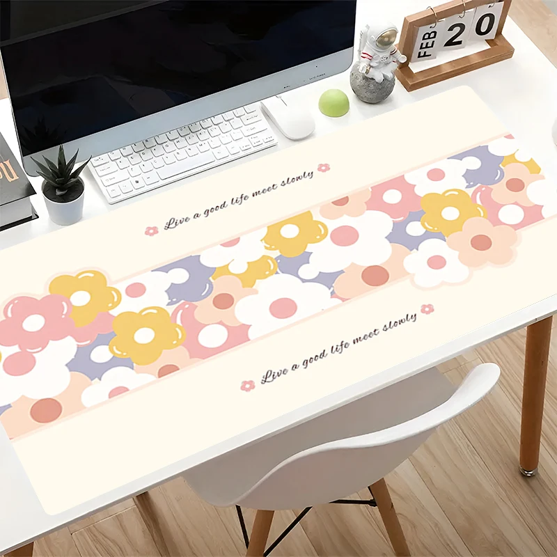 Mouse Pad Vintage Flower Pattern Big Size Laptop Desk Mat Non-Slip Gamer Carpet kawaii Keyboard Pad
