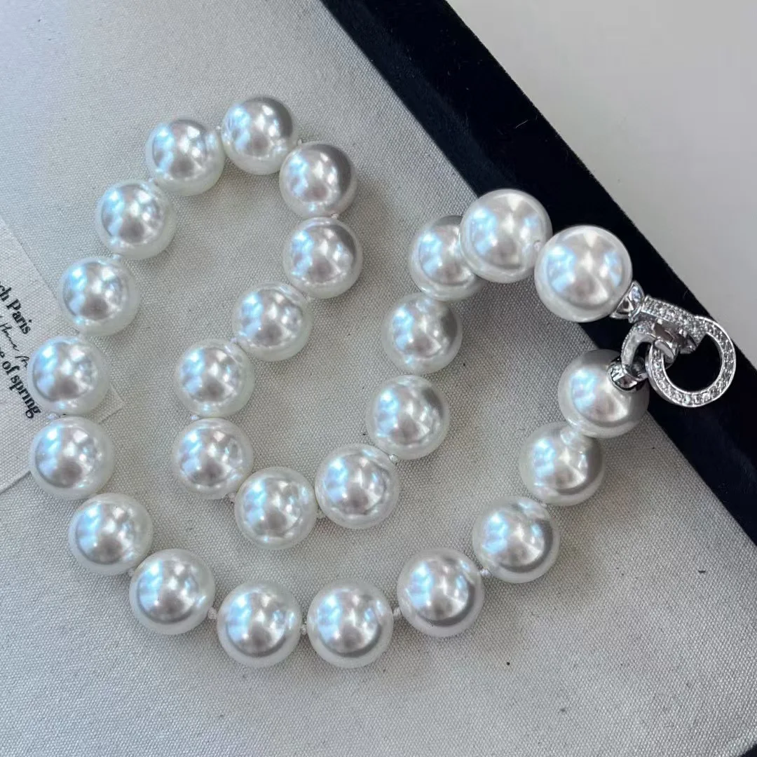 14mm French Autumn and Winter Retro Natural Pearl Shell Imitation Australian White Large Particle Pearl Necklace Collarbone