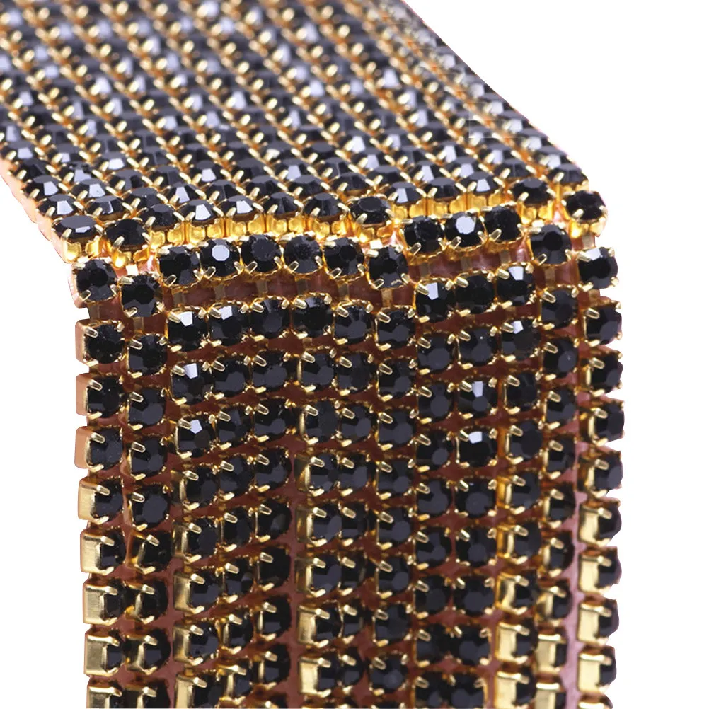 

10-метровая цепочка из страз, привлекающая внимание, с блестящими стеклянными кристаллами, 2 мм, черная, для изготовления украшений, шитья, рукоделия, платьев, сумок, головных уборов, обуви