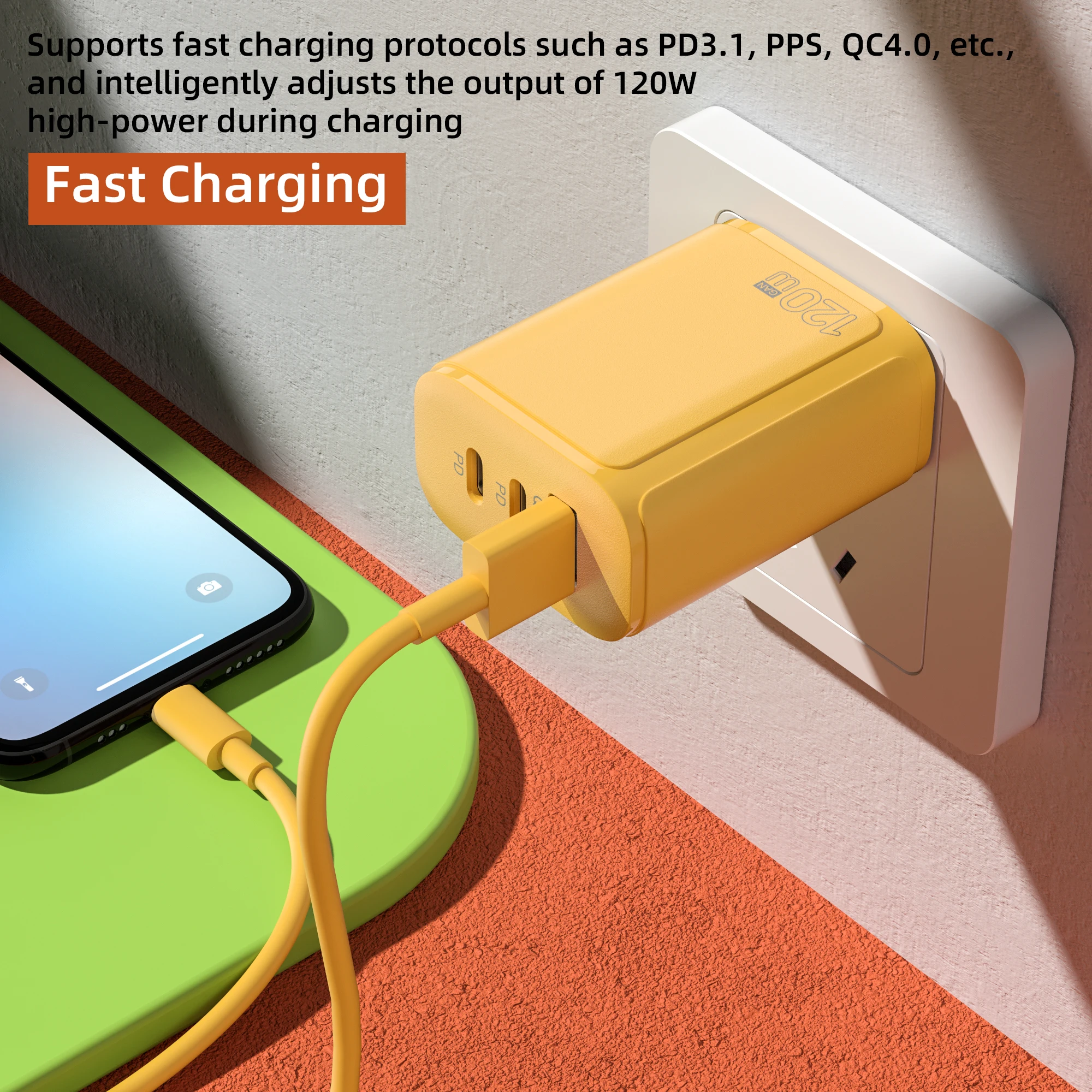 120W 3-Ports Ultra Fast Charging GaN Phone Charger PD QC 3.0 Super Charge Adapter For Xiaomi For Huawei For Iphone Samsung