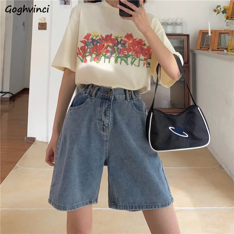 High Waist Casual Shorts Women Summer Denim New Soft Streetwear Baggy Trousers Retro Minimalist Daily Pockets Feminine Ulzzang