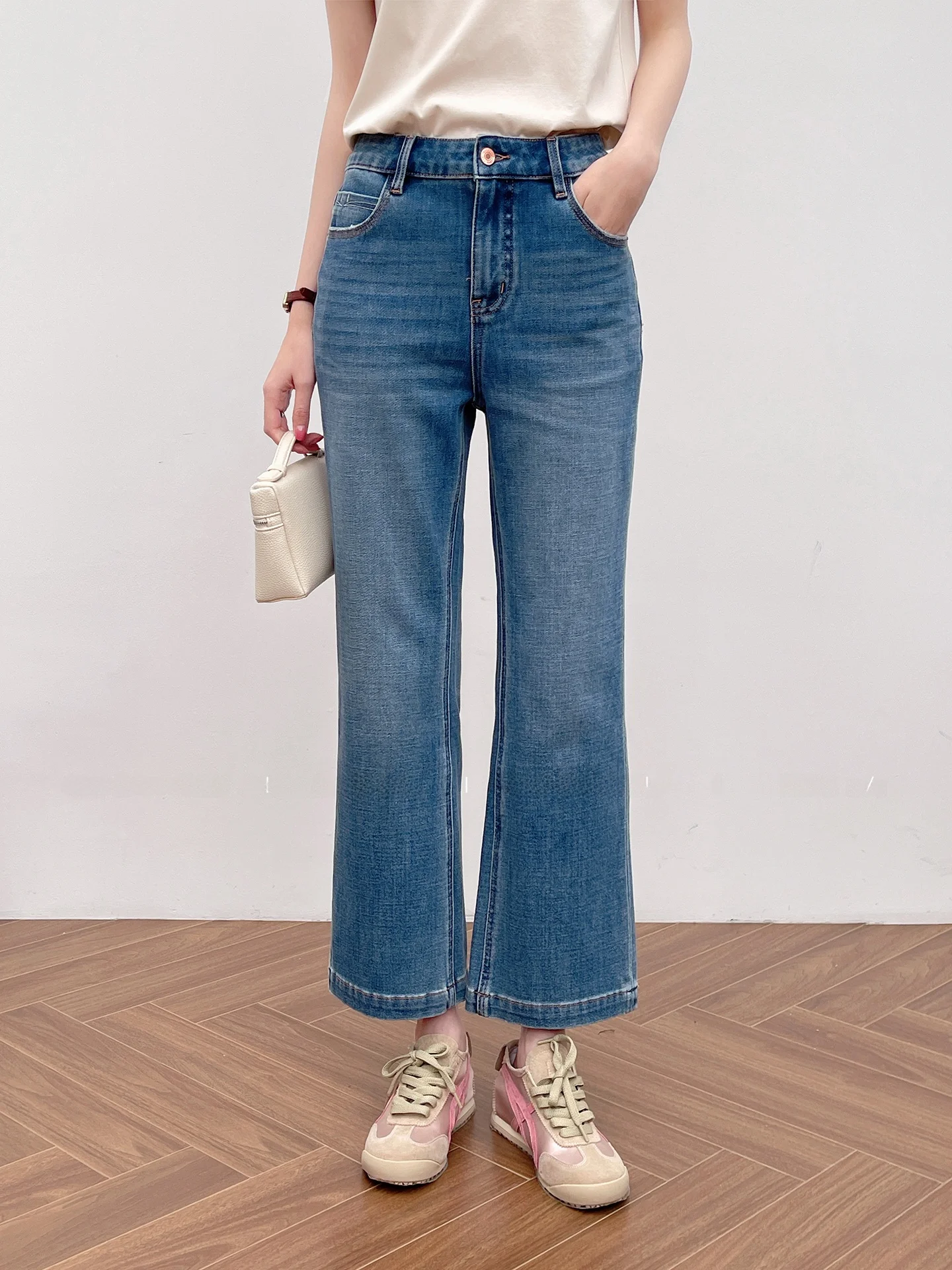 

Korean Style High Waist Micro Stretch Soft Wide Leg Jeans Ladies Spring New Arrival 9-Piece Versatile Women's Denim Pants