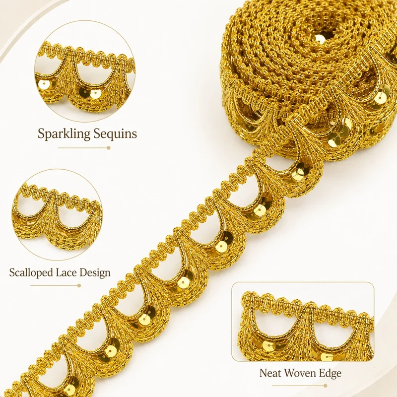 1/2 Stück 22mm x 13 Meter Spitzenband aus Polyester, Ethnisches Gewebtes Band für Rocksaum, Kleidungskanten, Näharbeiten, Dekoratives Band für Bastelarbeiten – Detail 3