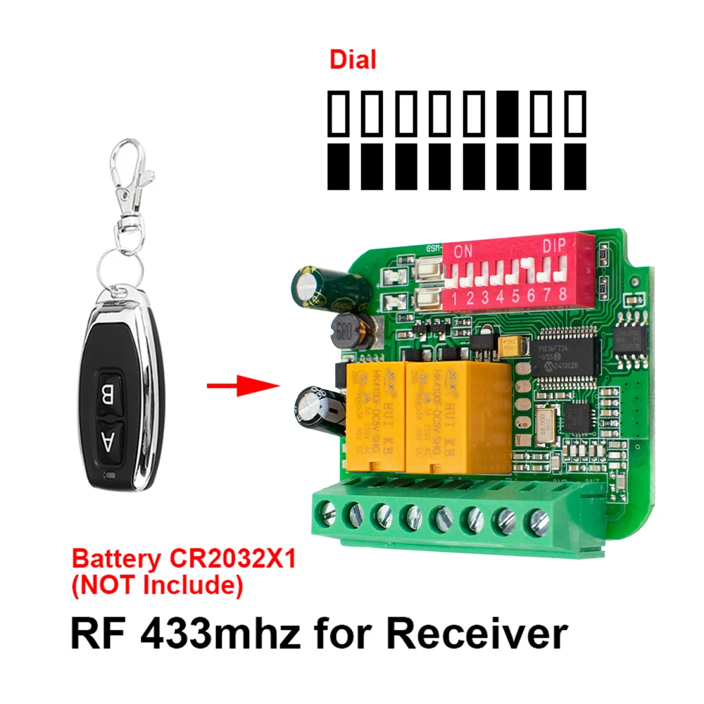 2CH ユニバーサルガレージドアゲートリモコン受信機 300-868 MHz 受信機 AC/DC9-30V 85-250V ゲートコントローラー 2CH リレーモジュール