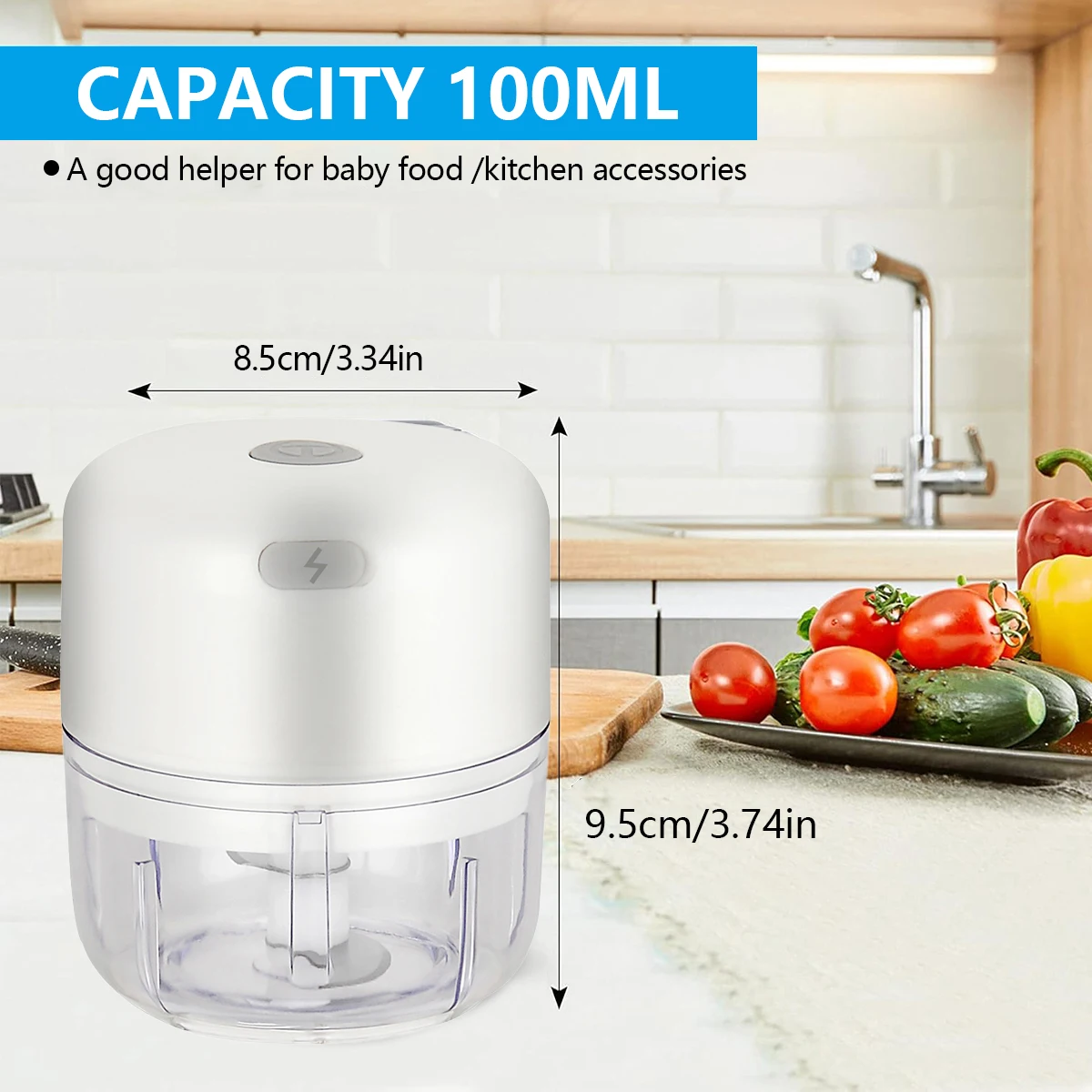 Wireless Electric Garlic Chopper, with Stainless Steel Blade,100ml/250ml  Mini Food Processor for Meat, Onions Garlic Chopper