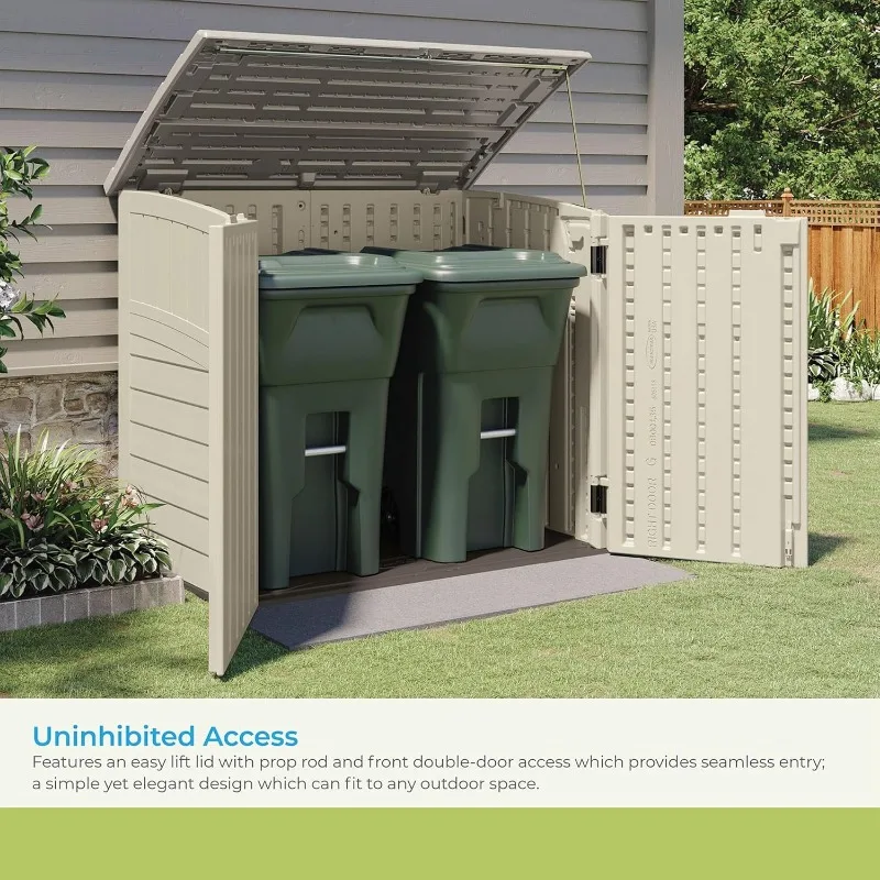 34 Cu Ft Capacity Horizontal Outdoor Storage Shed for Garbage Cans, Garden Accessories, Backyard, and Patio Use, Vanilla home.