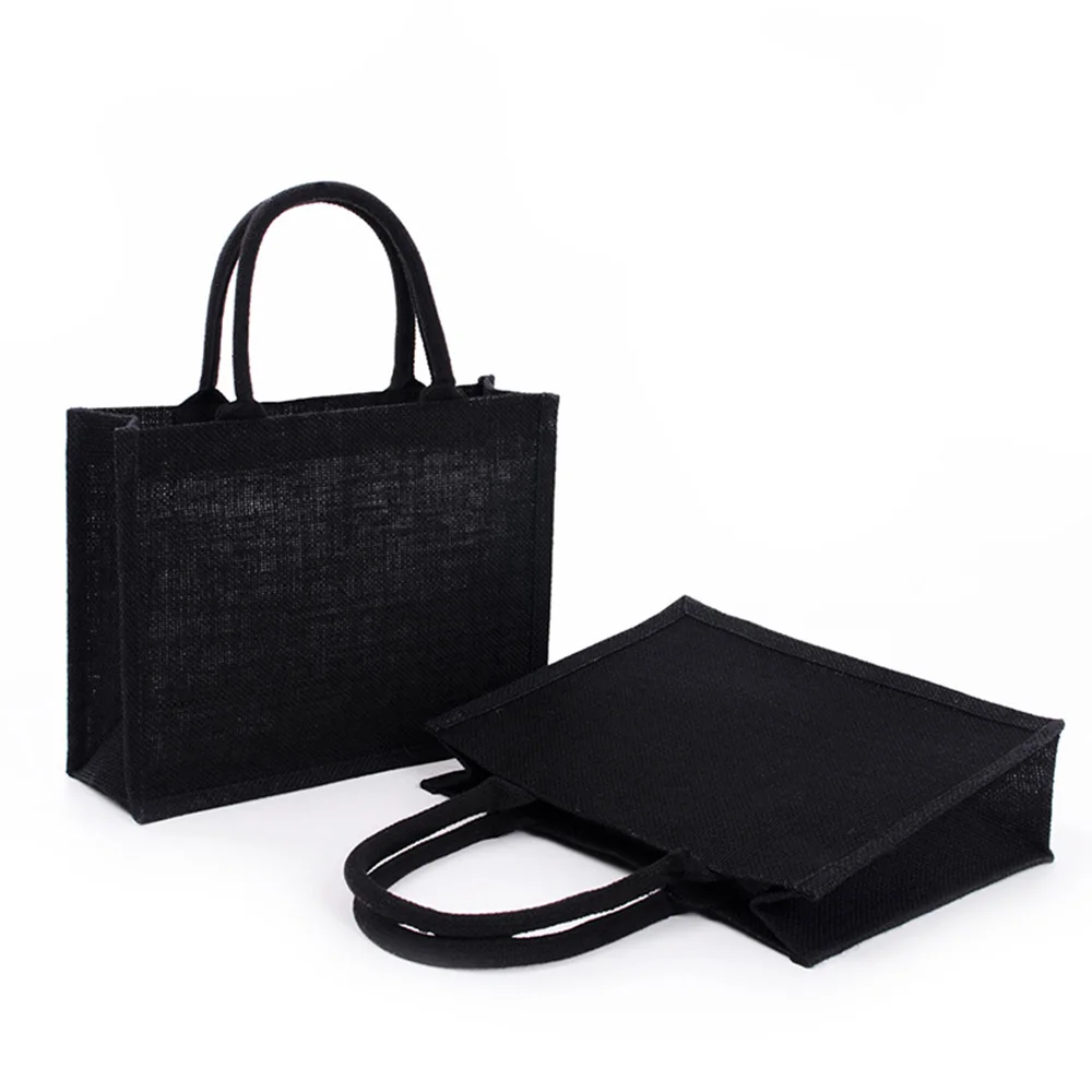 Vintage Linen Black Tote Bag for Women Retro Handbag Reusable Shopping Bags Beach Cloth bag