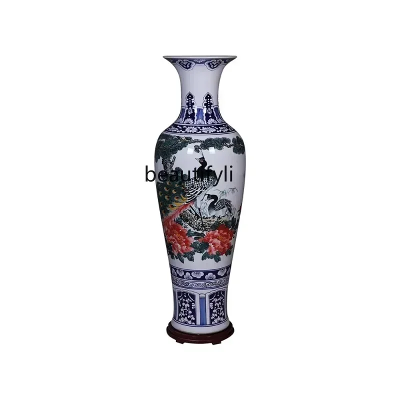 Jingdezhen Porcelain Hand Painted Blue and White Extra Large Vase Home Living Room Decorations Floor Neo Chinese Style Ornaments