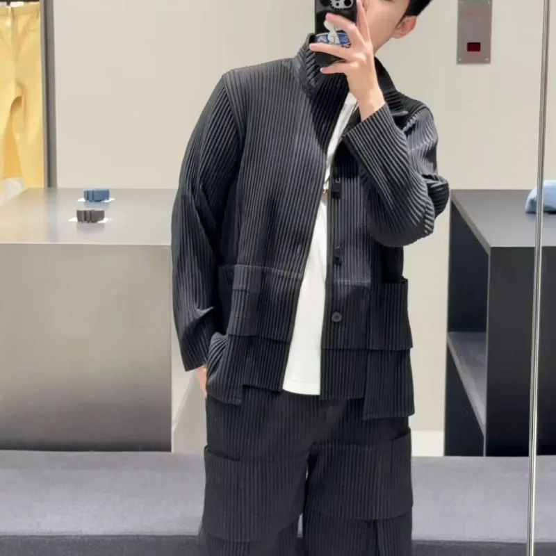 

Miyake японская плиссированная осенняя новая куртка с воротником нестандартной формы мужские костюмы простые повседневные деловые офисные офисные деньги без морщин