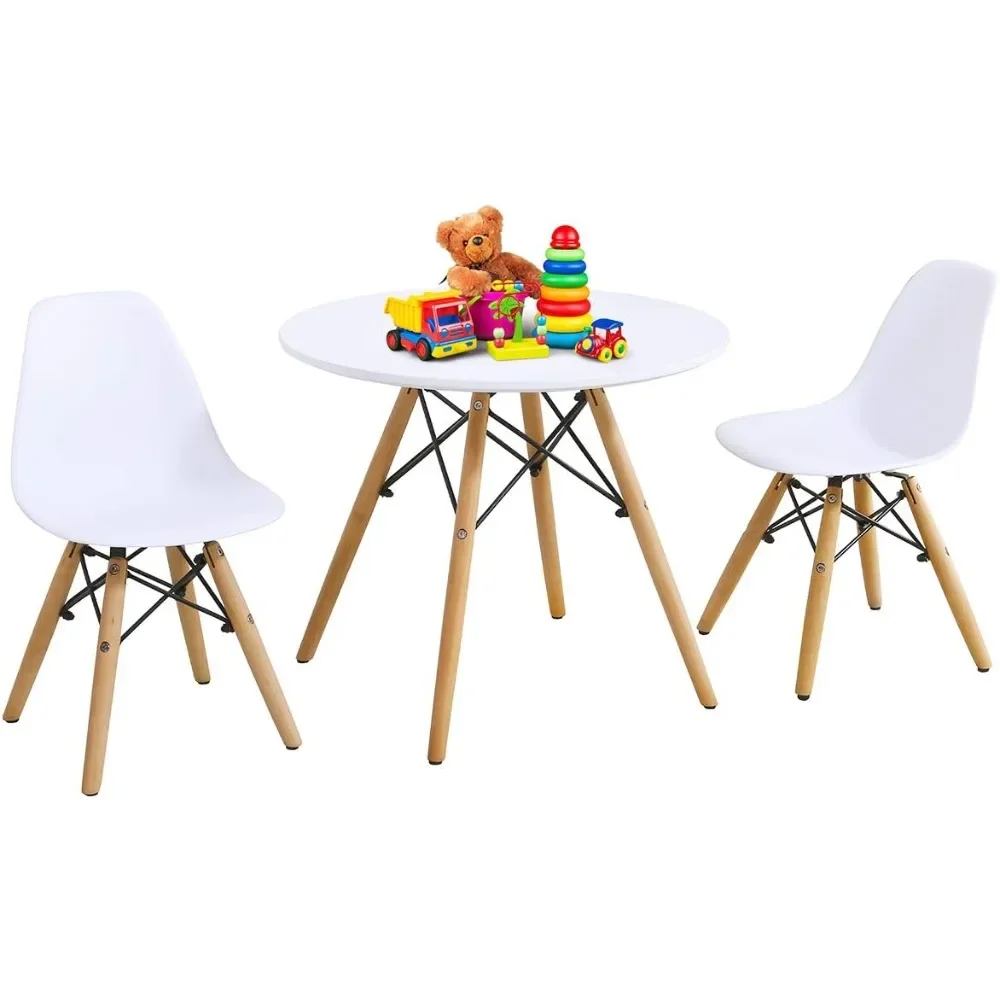 

Kids Table and Chair Set, Mid-Century Modern Style, White, Table & 2 Chairs