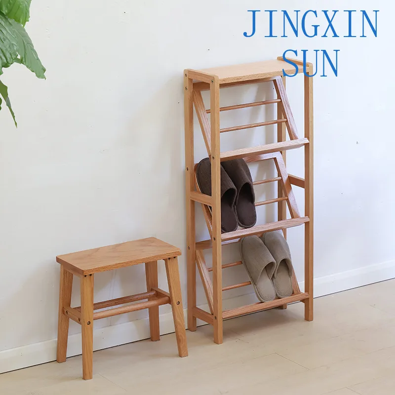 Solid wood floor-to-ceiling wooden log shoe rack, simple and strong at the door
