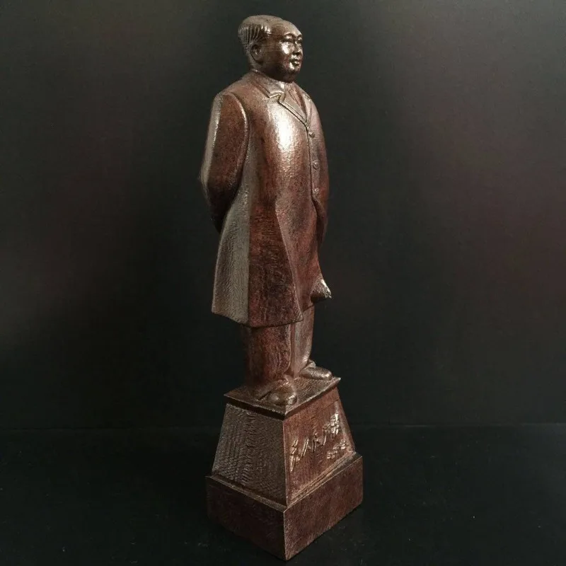 Hand-Carved Wooden Chairman Mao Statue - 8.7