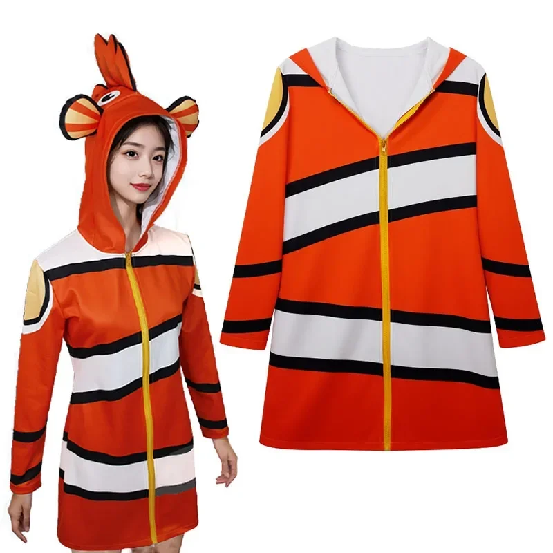 Movie Finding Nemo Role Play Clownfish Cosplay Women Animal One Piece Hooded Dress Adult Marlin Clown Fish Halloween Costume