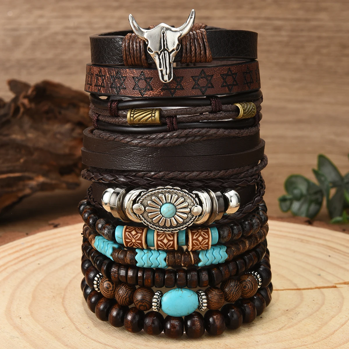 10 قطعة/المجموعة خمر العرقية نمط المنسوجة الجلود سوار للرجال النساء البوهيمي البقرة شجرة الحياة الأساور الجلدية مجوهرات هدايا جديد