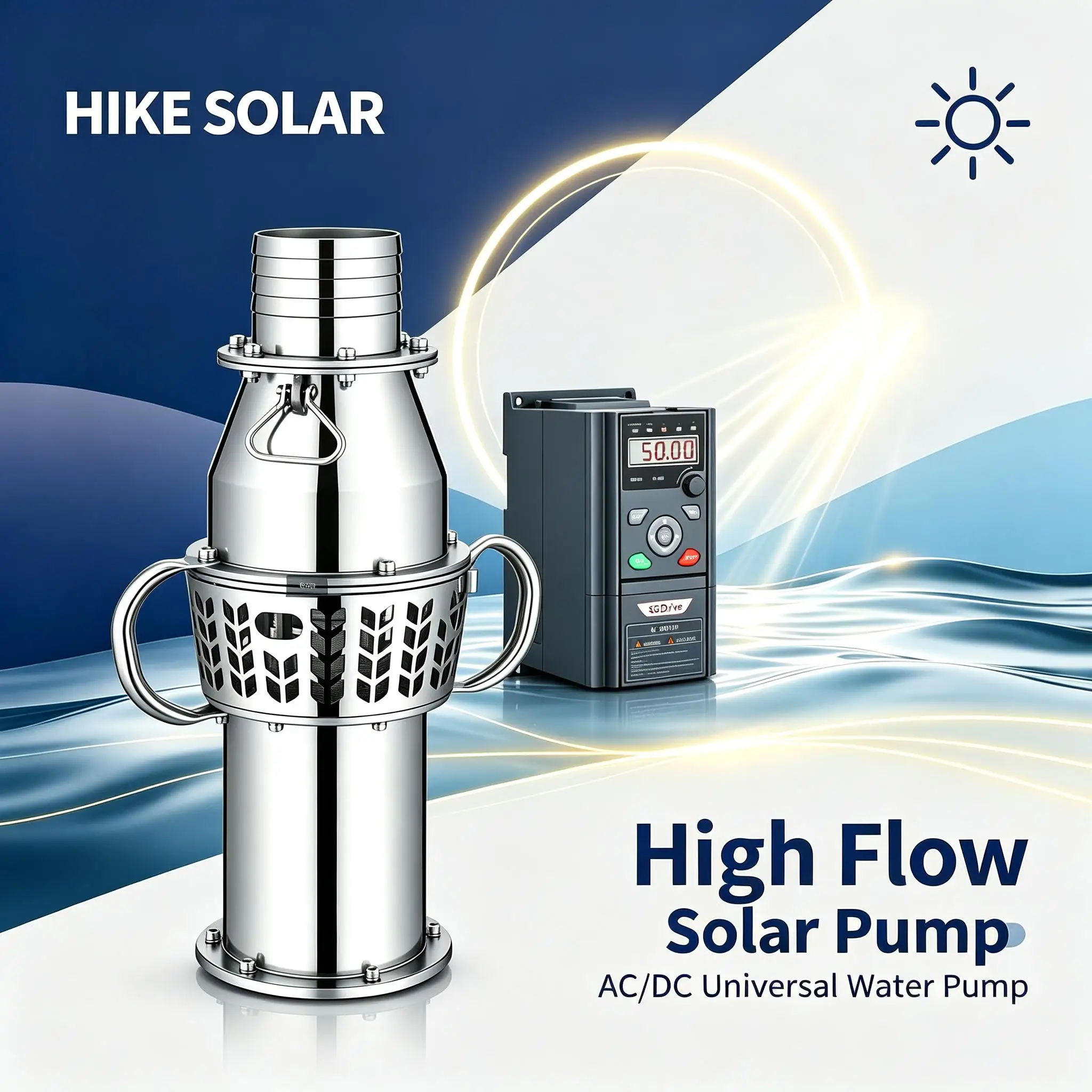 3KW 4KW 5.5KW 7.5KW High Flow Low Head Submersible Water Pump, AC/DC Universal Brushless Motor Solar Drainage Pump for Pond Rive