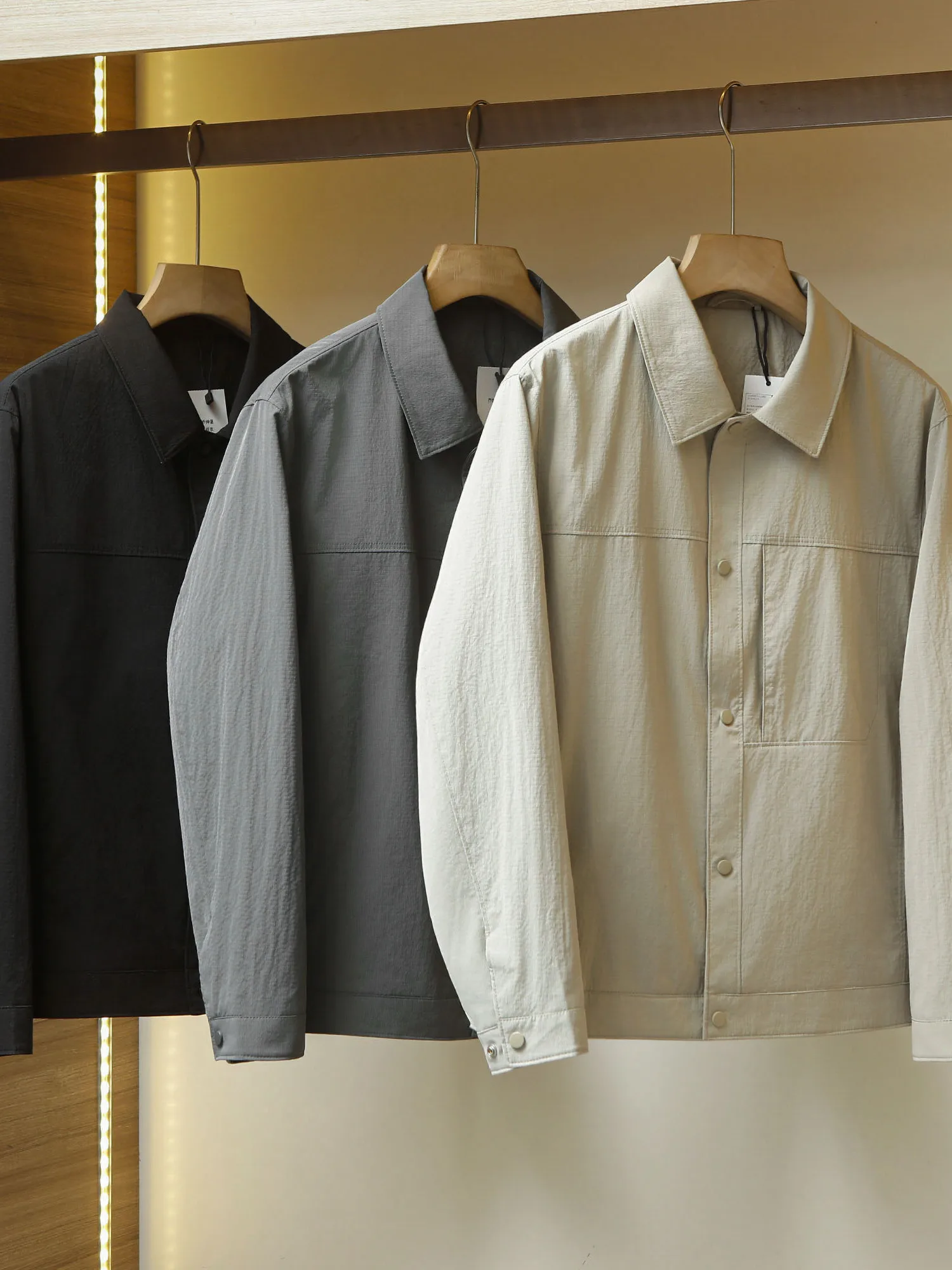 

Business Casual Men's Jacket Commute Tidy Form Fit Spring Admin Collar Shirt Coat Standard Fit Long Sleeve Anti-Wrinkle