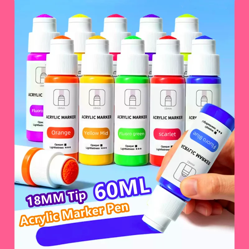 Acrylic Paint Markers Pen 18mm Tips Graffiti Painting Pens, Waterproof Quick-Drying, for Anime, Rock Art, Canvas and DIY Crafts