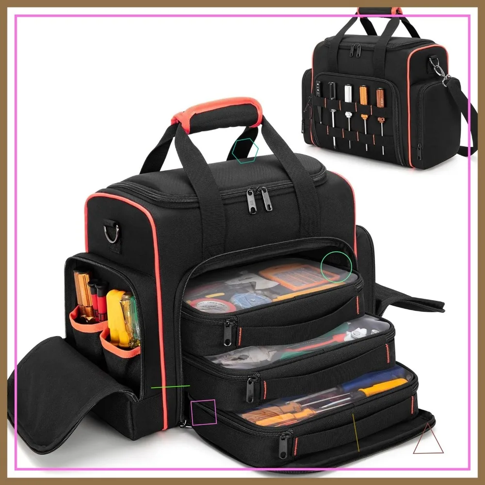 

3 съемных чехла для инструментов, 2-слойная сверхпрочная сумка с боковыми карманами для организации ручных инструментов