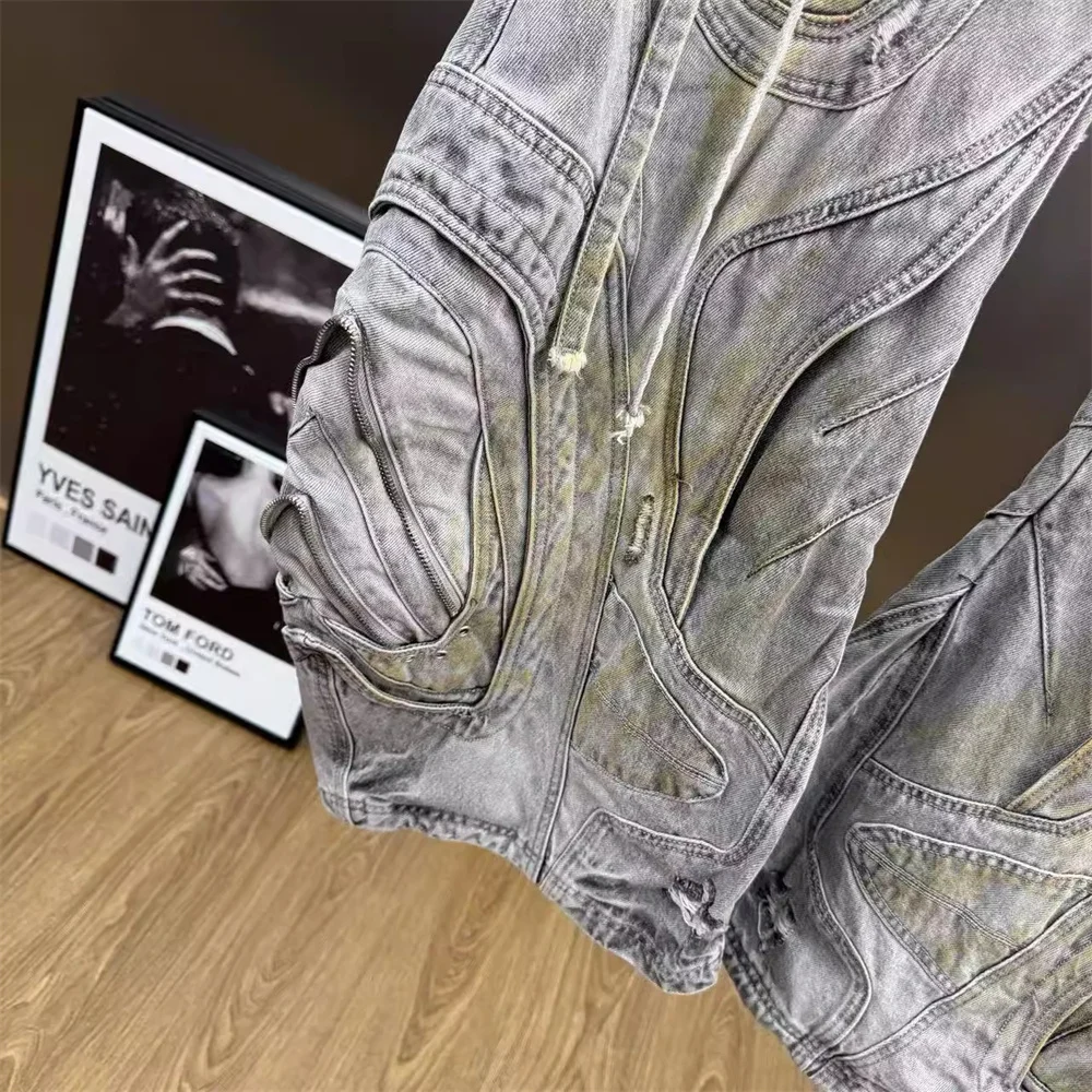 

Тенденции женских джинсов 2025: хлопковый винтажный комбинезон с высокой посадкой в мотоциклетном стиле y2kНовая мода Высококачественные брюки-бюстгальтер