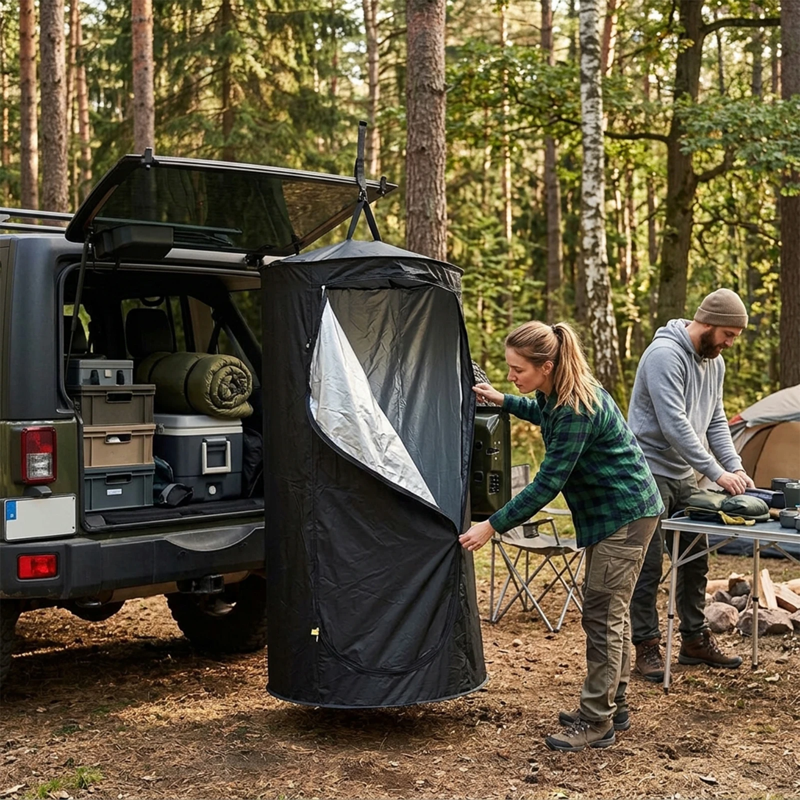 1 Person SUV Tailgate Shower Tent for Beginner Campers, Pop Up Privacy Shelter, Easy Setup Foldable Camping Tent