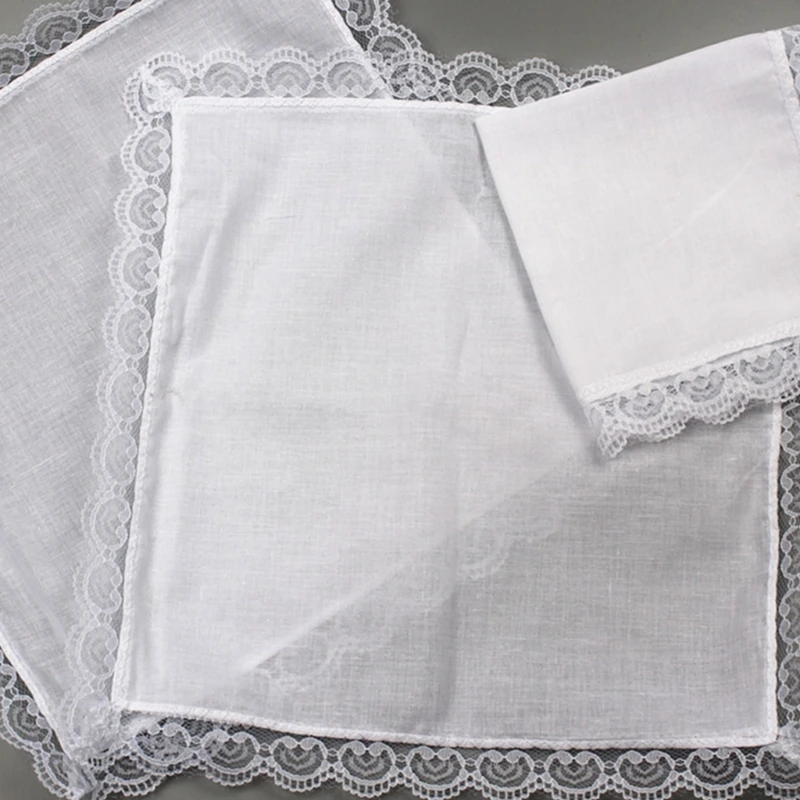 

Portable Hankie Women Handkerchief Cotton Lace Trim Super Soft Washable Hanky
