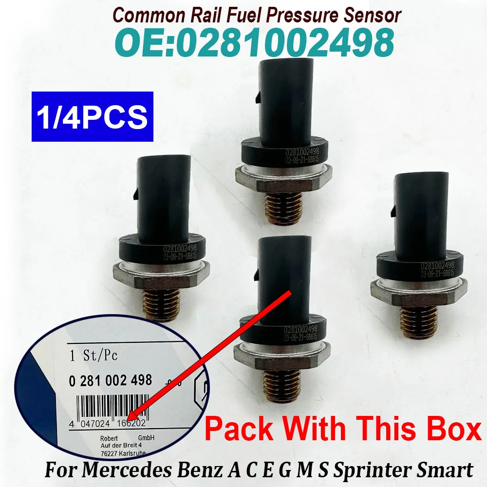 1/4PCS  0281002498 0041537528 Fuel Rail High Pressure Sensor For M-ercedes B-enz A C E G M S 0281002238