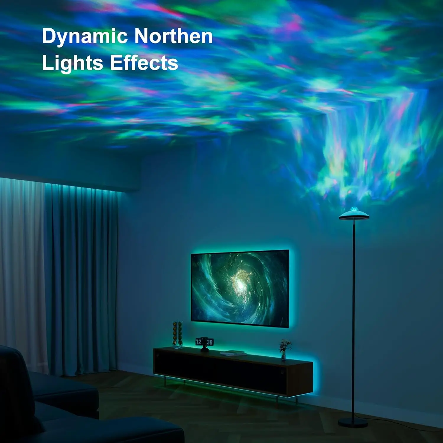 مصباح أرضي مع جهاز عرض RGB Star، 15 وات 1400 لومن قابل للتعتيم 4 درجات حرارة LED، جهاز تحكم عن بعد، زاوية سوداء حديثة La