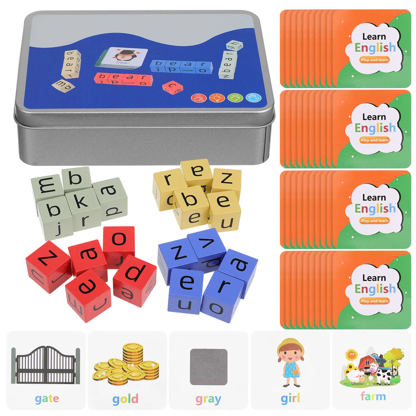 1Set Letter Game Houten blokken Spelling Game Kinderen Letter Matching Educatief Alfabet Woordbouwspeelgoed voor thuisschool