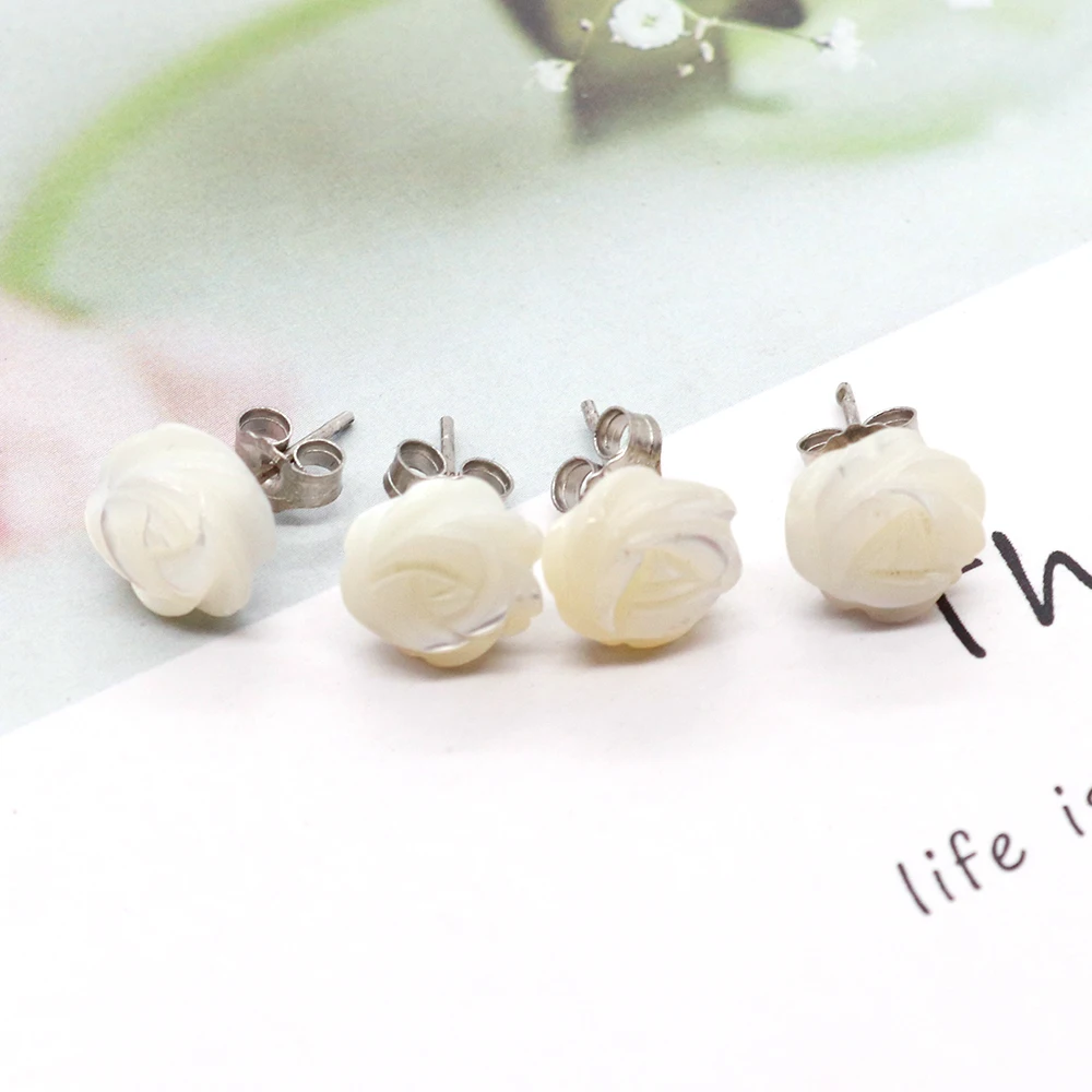 Trendy Mother-of-pearl Shell Stud Earrings White Shell Flower Stainless Steel Earrings for Women Lovely Wedding Jewelry Gifts