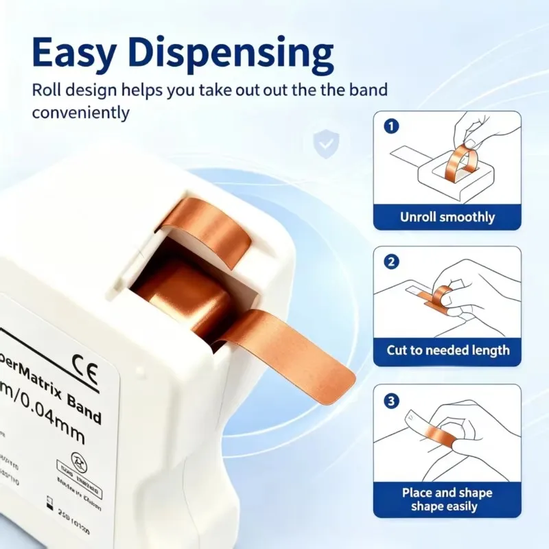 3m/Roll Copper Dental Copper Matrix Band Roll Flexible & Malleable Dental Restoration Matrix Strip for Dentist Use