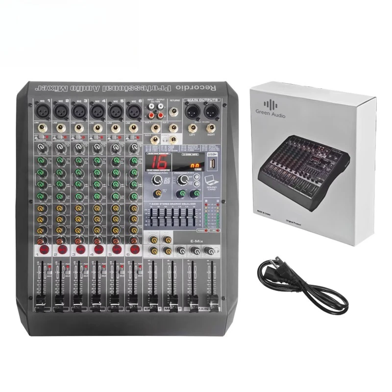 GAX-ME6 Wireless 6-Channel Mixing Console Portable Sound Mixing Console USB Interface Computer Input 48V Phantom Power Monitor