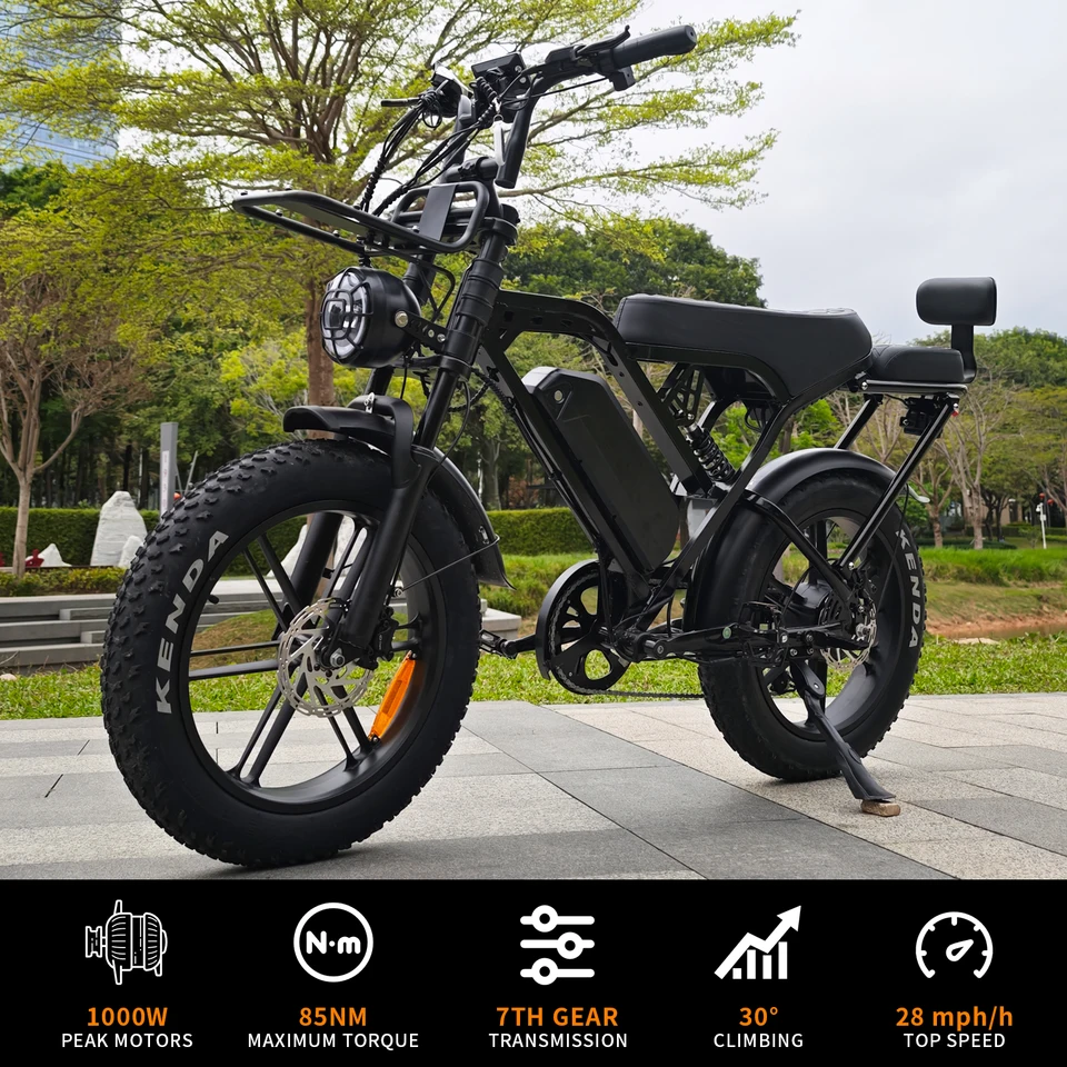 The X80Pro Ebike 20-Inch Fat Tire Electric Bicycle Is an Adult Electric Bicycle with a 1000W Motor, a 48V 15Ah Battery, a Range of 50-60 Kilometers, a Top Speed of 28 Mph, 7-Speed Gearing, Hydraulic Brakes, and Comfortable Shock Absorption. image 6