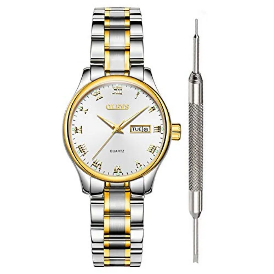 

OLEVS Classic Watches for Women Analog Quartz Watch Stainless Steel Rugged Waterproof Watches Unique Calendar Date Business Wri