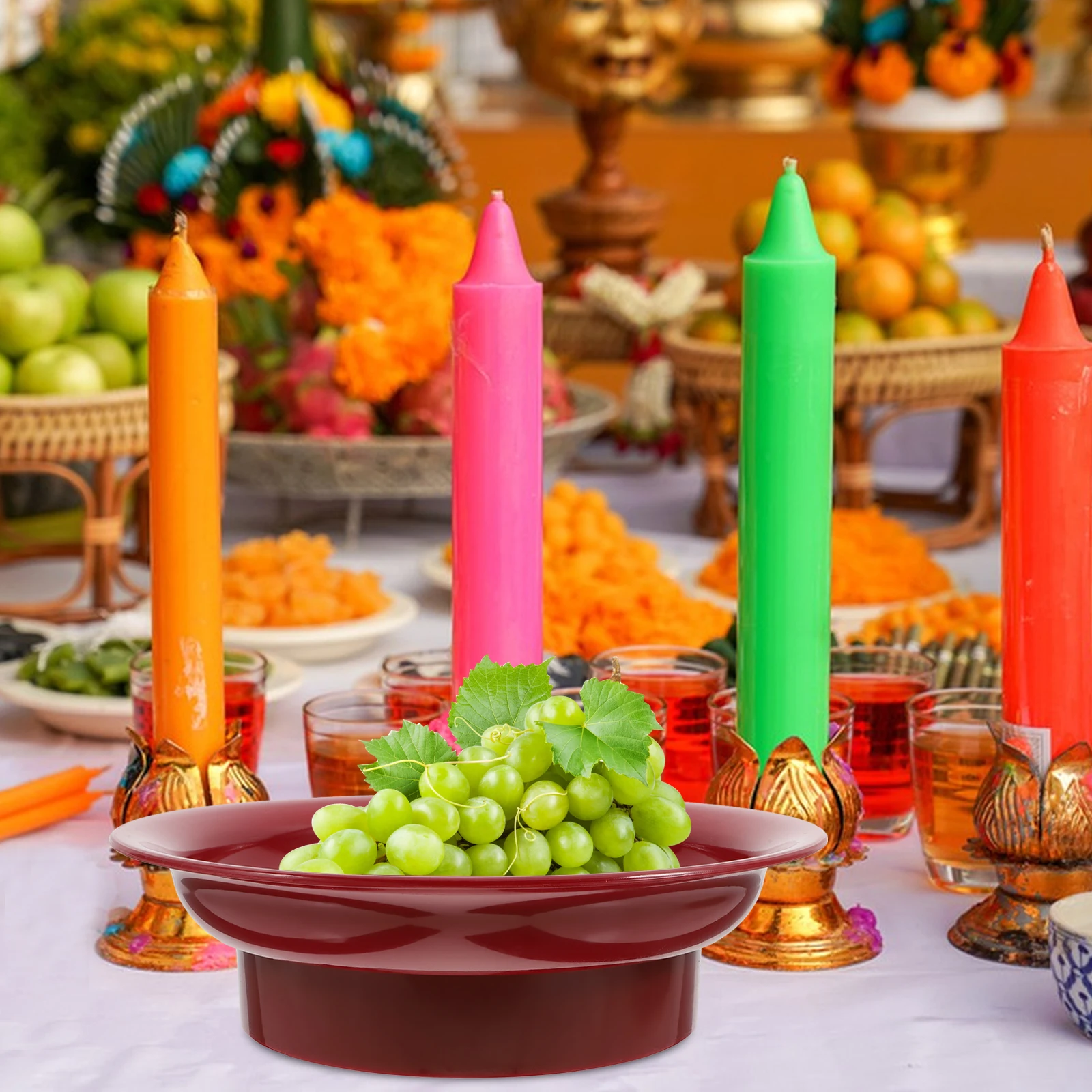 

Red Plastic Bakelite Fruit Bowl Durable Decorative Snack Candy Plate Kitchen Countertop Religious Offering Basket