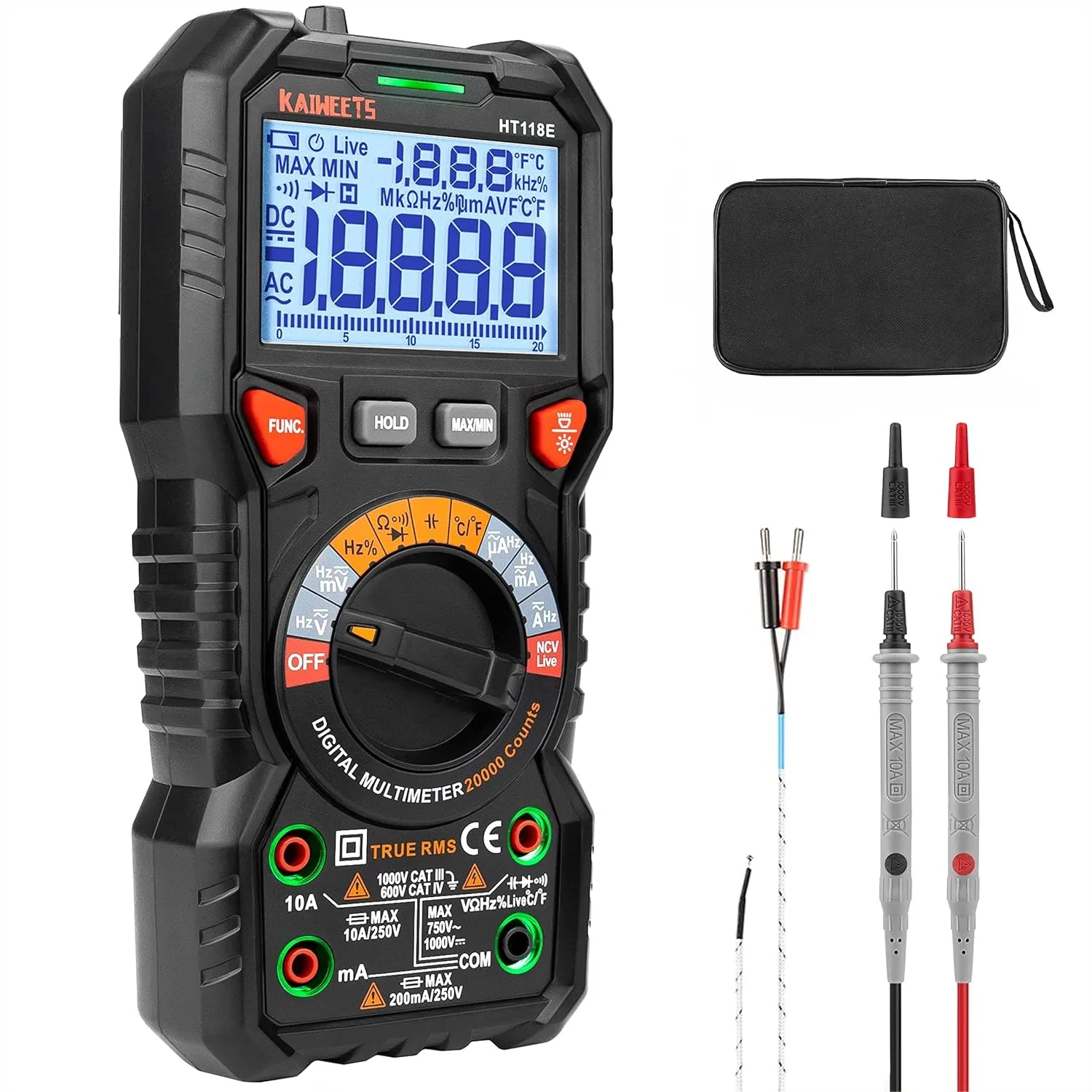 

Digital Multimeter TRMS 20000 Counts Auto-Ranging Voltmeter for AC/DC Voltage Current Resistance Diode Continuity Capacitance
