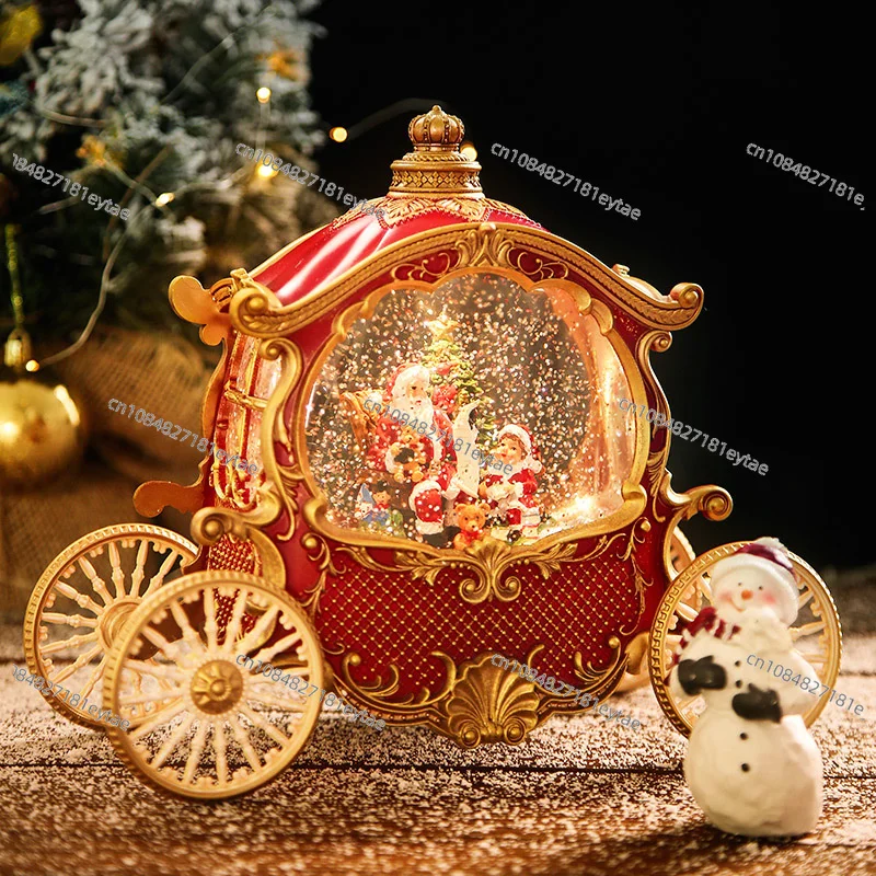 Santa Claus retro carriage music box, energy-saving snowflake falling desktop decorations
