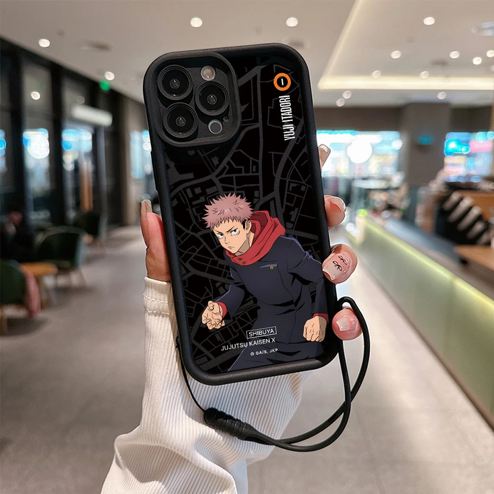 Jujutsu Kaisen Satoru Gojo Phone Case for IPhone 15 14 13 12 11 Pro Max Mini XR XS X 8 Plus Soft TPU Back Cover With Hand Strap