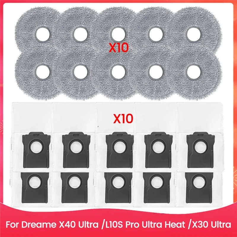 

ABVJ-20PCS Mop Cloth And Dust Bag Fit For Dreame X40 Ultra L10S Pro Ultra Heat X30 Ultra Vacuum Cleaner Replacement Parts